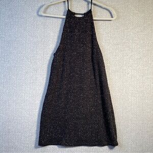 NBD Women’s Medium Babydoll Mini Dress Halter Open Back Black w/ Silver Tinsel